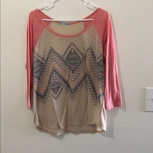 3/4 sleeve baseball Aztec style shirt